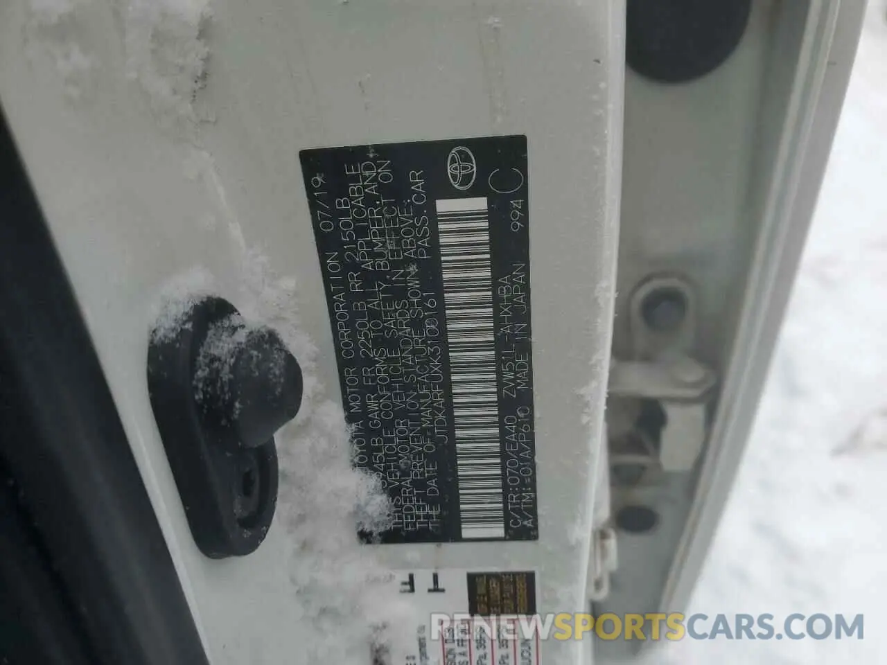 12 Photograph of a damaged car JTDKARFUXK3100161 TOYOTA PRIUS 2019