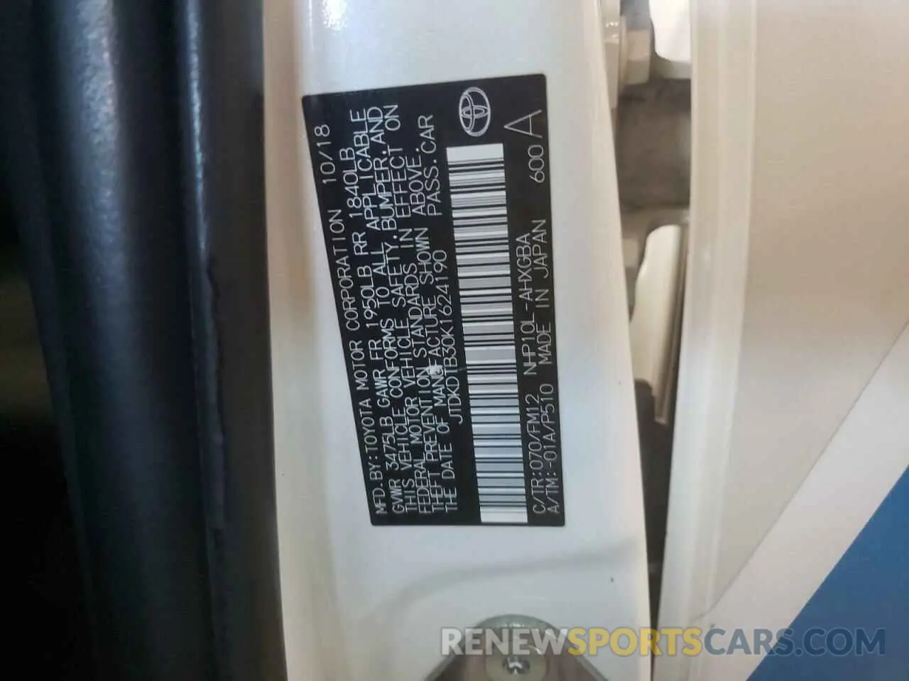 13 Photograph of a damaged car JTDKDTB30K1624190 TOYOTA PRIUS 2019