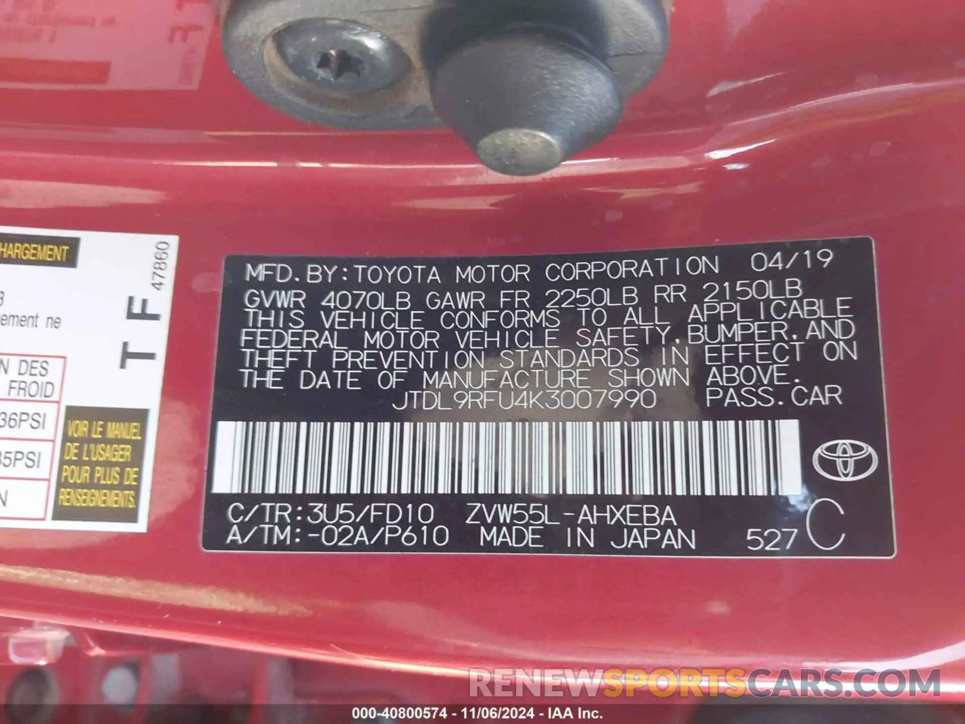9 Photograph of a damaged car JTDL9RFU4K3007990 TOYOTA PRIUS 2019