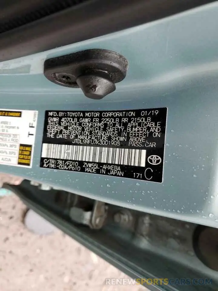 13 Photograph of a damaged car JTDL9RFU7K3001908 TOYOTA PRIUS 2019