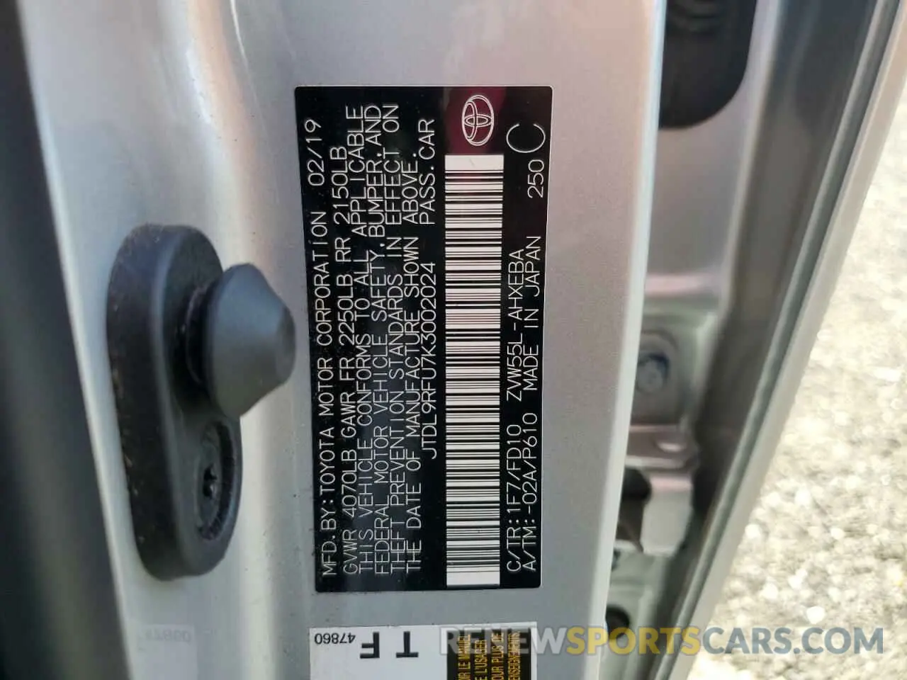12 Photograph of a damaged car JTDL9RFU7K3002024 TOYOTA PRIUS 2019