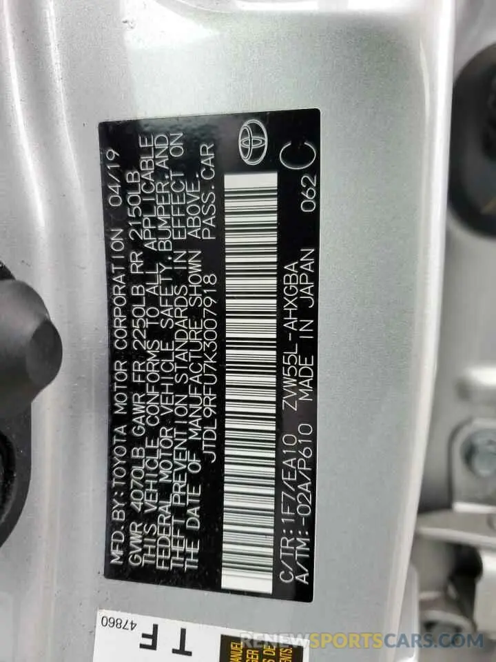 12 Photograph of a damaged car JTDL9RFU7K3007918 TOYOTA PRIUS 2019