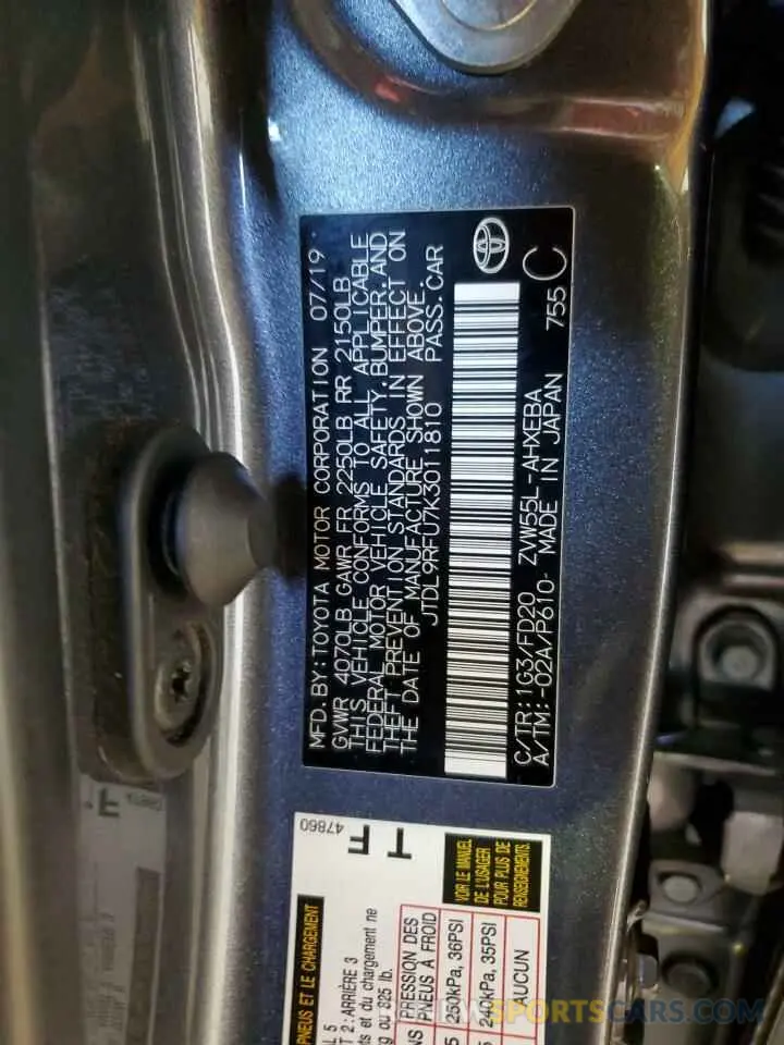 13 Photograph of a damaged car JTDL9RFU7K3011810 TOYOTA PRIUS 2019