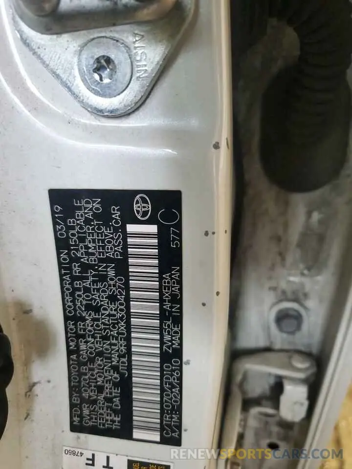 12 Photograph of a damaged car JTDL9RFUXK3004270 TOYOTA PRIUS 2019