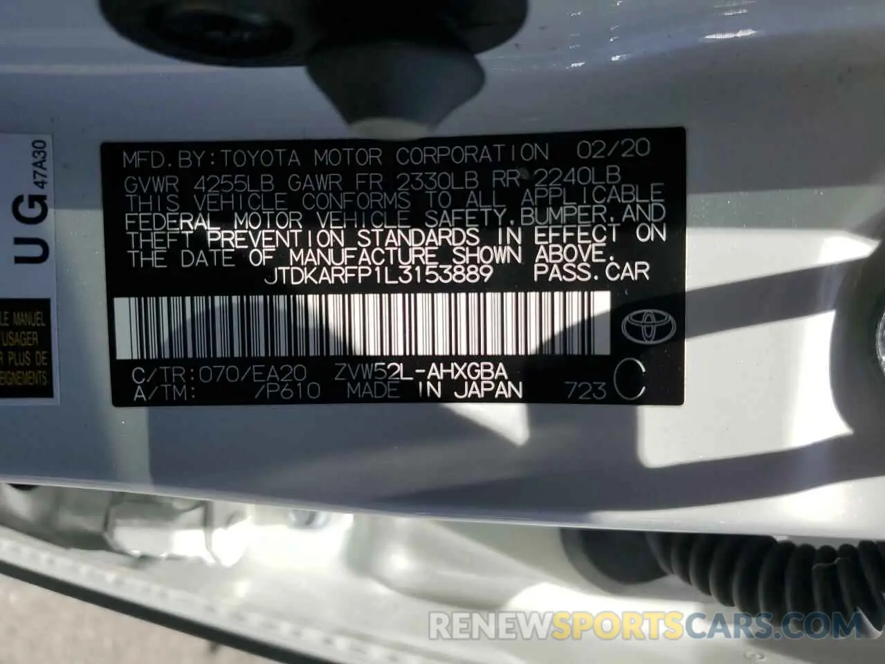 13 Photograph of a damaged car JTDKARFP1L3153889 TOYOTA PRIUS 2020