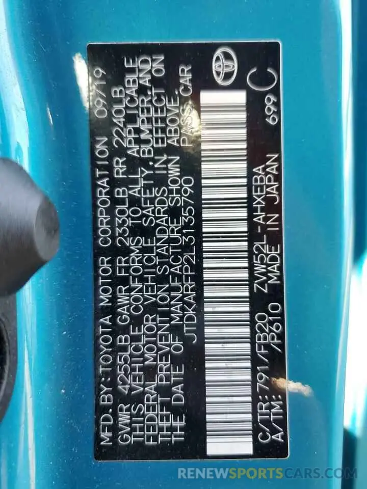 13 Photograph of a damaged car JTDKARFP2L3135790 TOYOTA PRIUS 2020