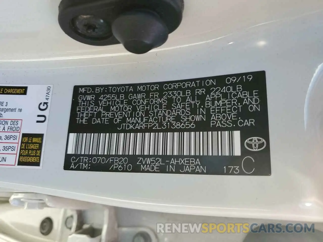 12 Photograph of a damaged car JTDKARFP2L3138656 TOYOTA PRIUS 2020