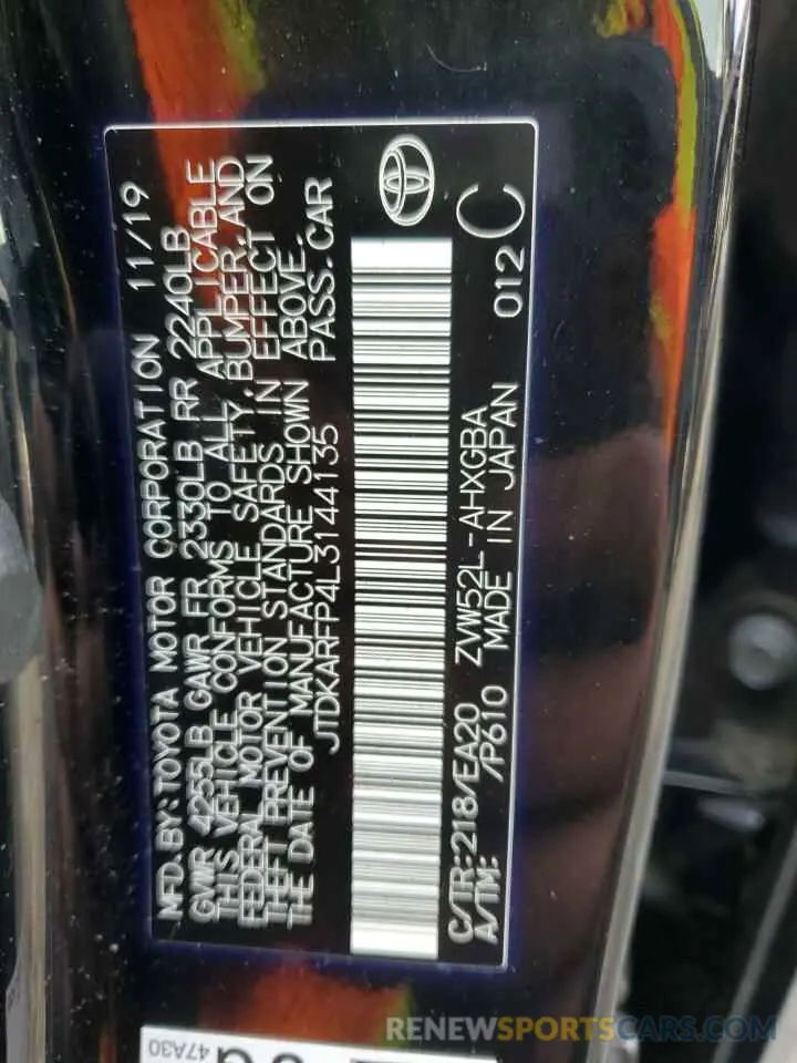 13 Photograph of a damaged car JTDKARFP4L3144135 TOYOTA PRIUS 2020