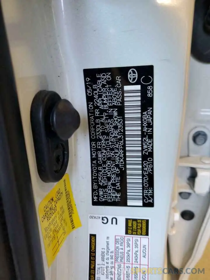 12 Photograph of a damaged car JTDKARFP6L3123531 TOYOTA PRIUS 2020