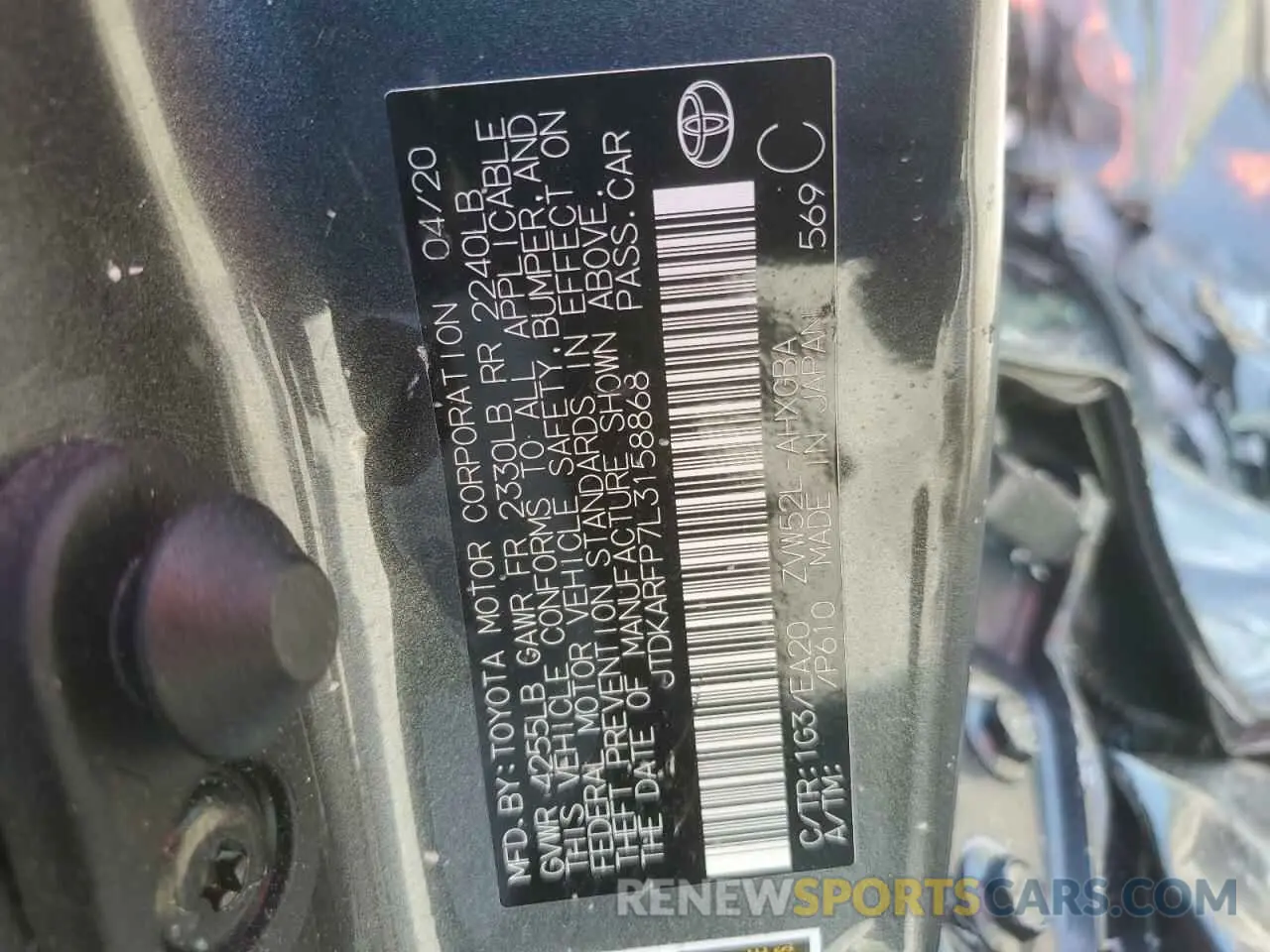 12 Photograph of a damaged car JTDKARFP7L3158868 TOYOTA PRIUS 2020
