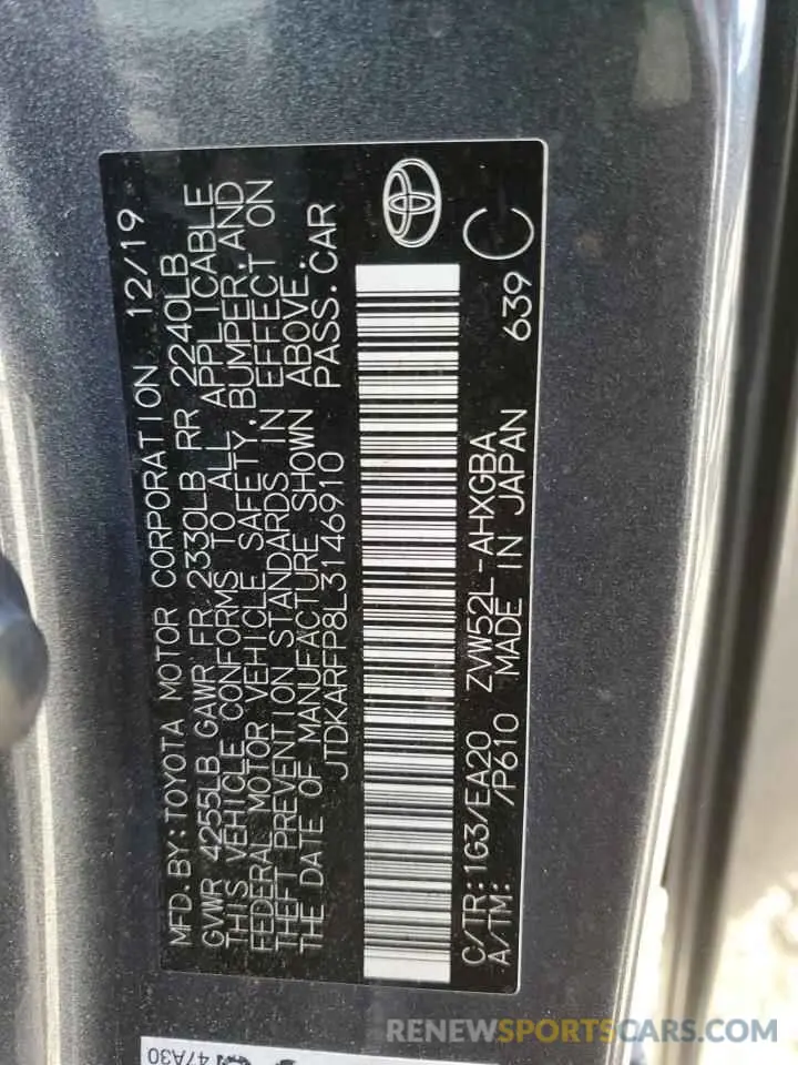 13 Photograph of a damaged car JTDKARFP8L3146910 TOYOTA PRIUS 2020