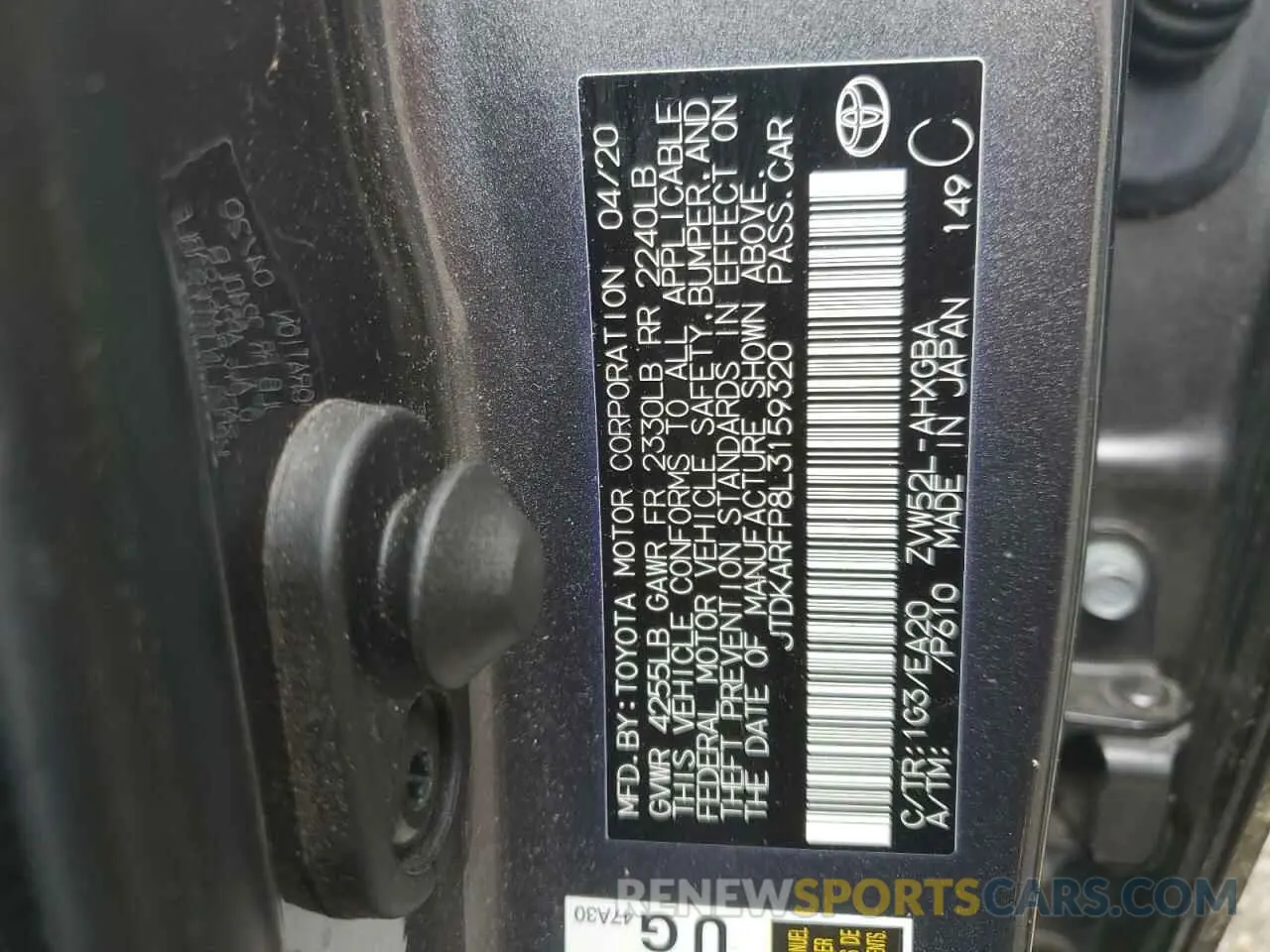 13 Photograph of a damaged car JTDKARFP8L3159320 TOYOTA PRIUS 2020