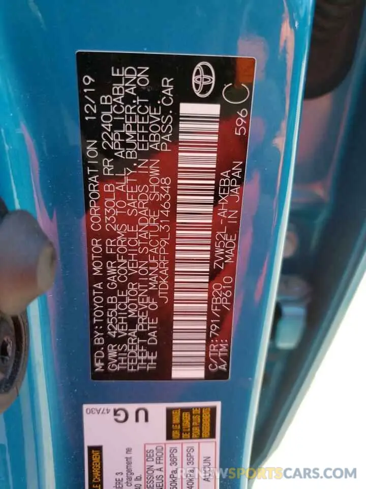 12 Photograph of a damaged car JTDKARFP9L3146348 TOYOTA PRIUS 2020