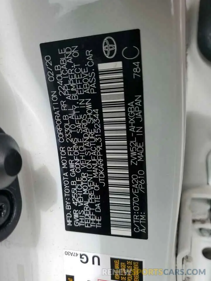 13 Photograph of a damaged car JTDKARFP9L3152344 TOYOTA PRIUS 2020