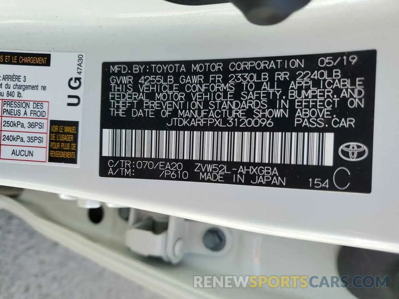 13 Photograph of a damaged car JTDKARFPXL3120096 TOYOTA PRIUS 2020