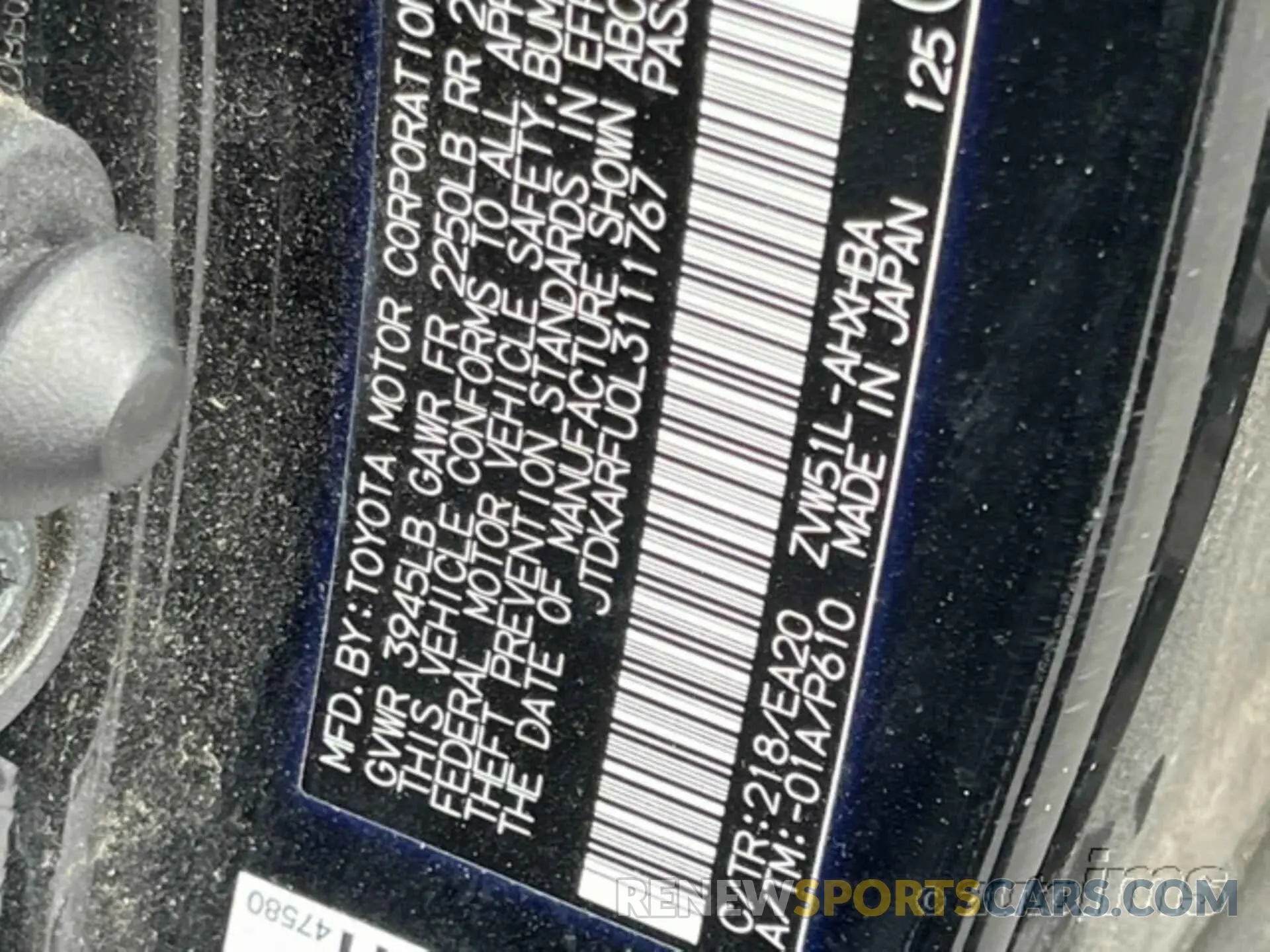 20 Photograph of a damaged car JTDKARFU0L3111767 TOYOTA PRIUS 2020