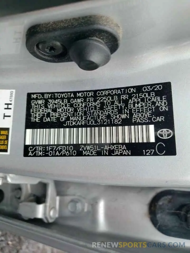 12 Photograph of a damaged car JTDKARFU0L3121182 TOYOTA PRIUS 2020