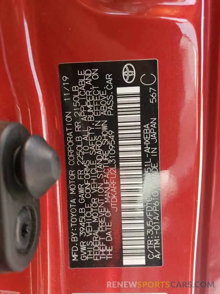 13 Photograph of a damaged car JTDKARFU2L3109549 TOYOTA PRIUS 2020