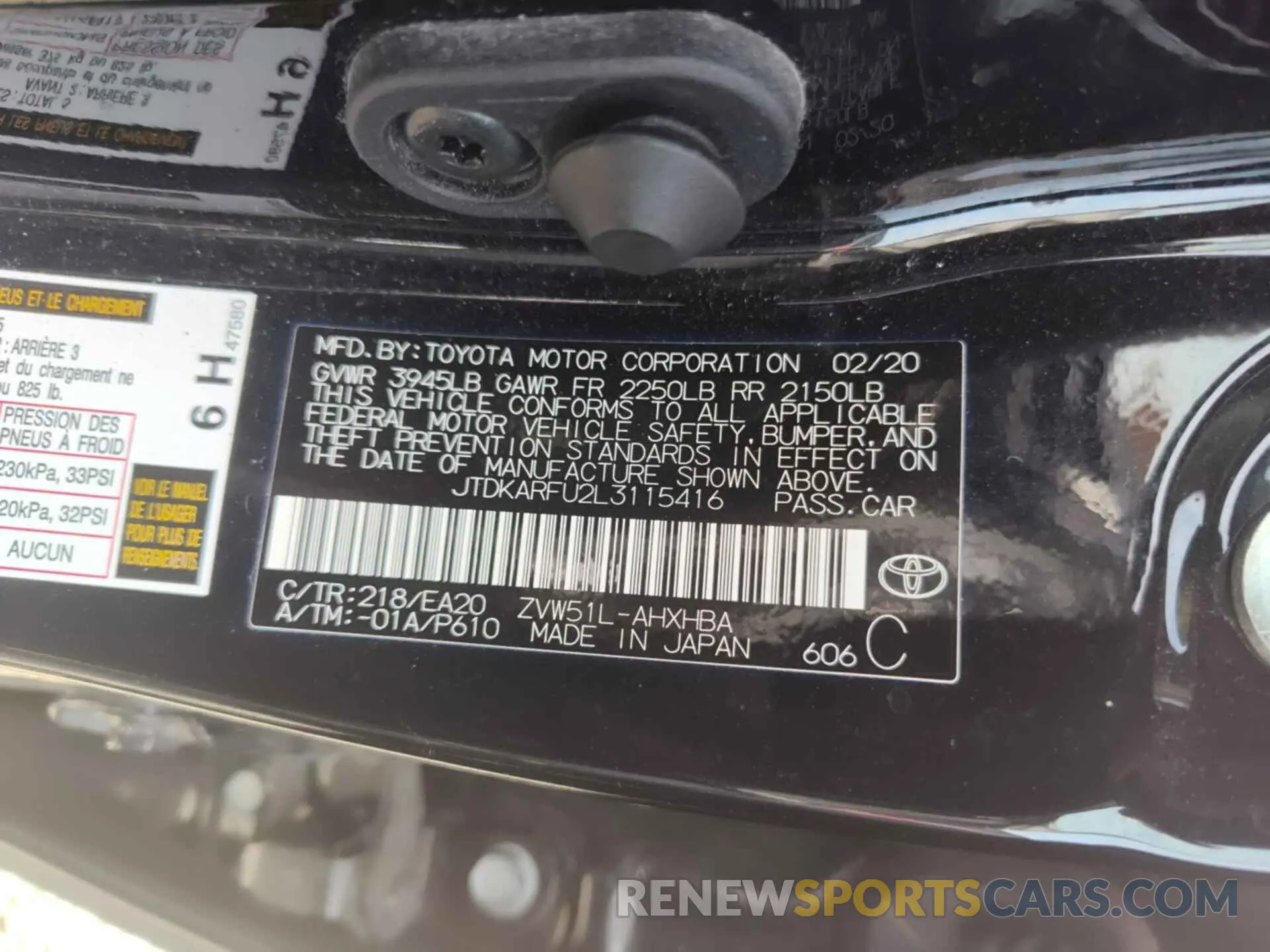 22 Photograph of a damaged car JTDKARFU2L3115416 TOYOTA PRIUS 2020