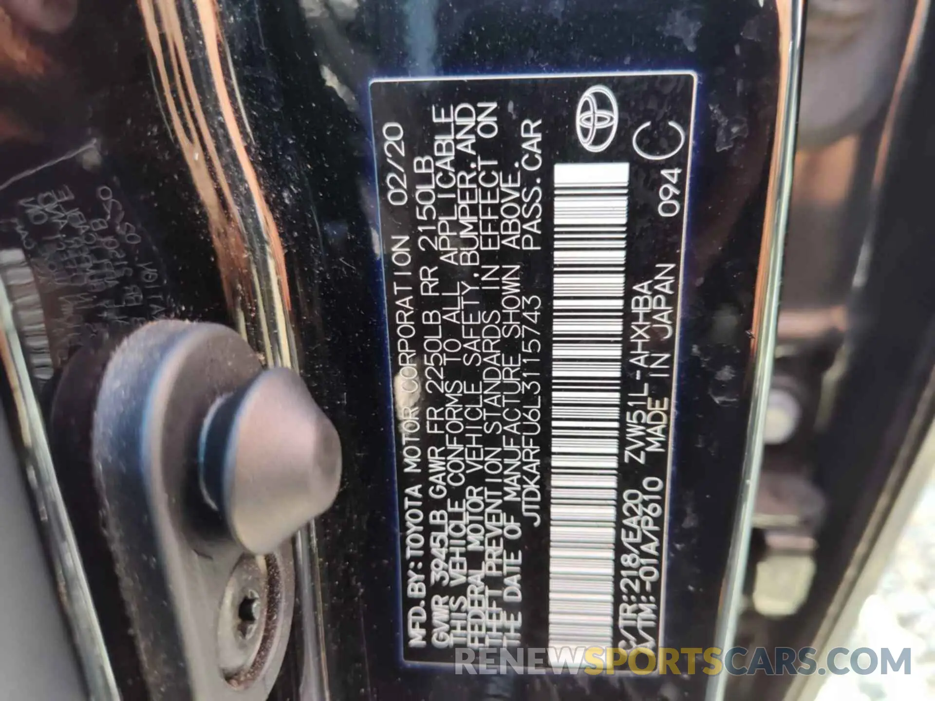8 Photograph of a damaged car JTDKARFU6L3115743 TOYOTA PRIUS 2020