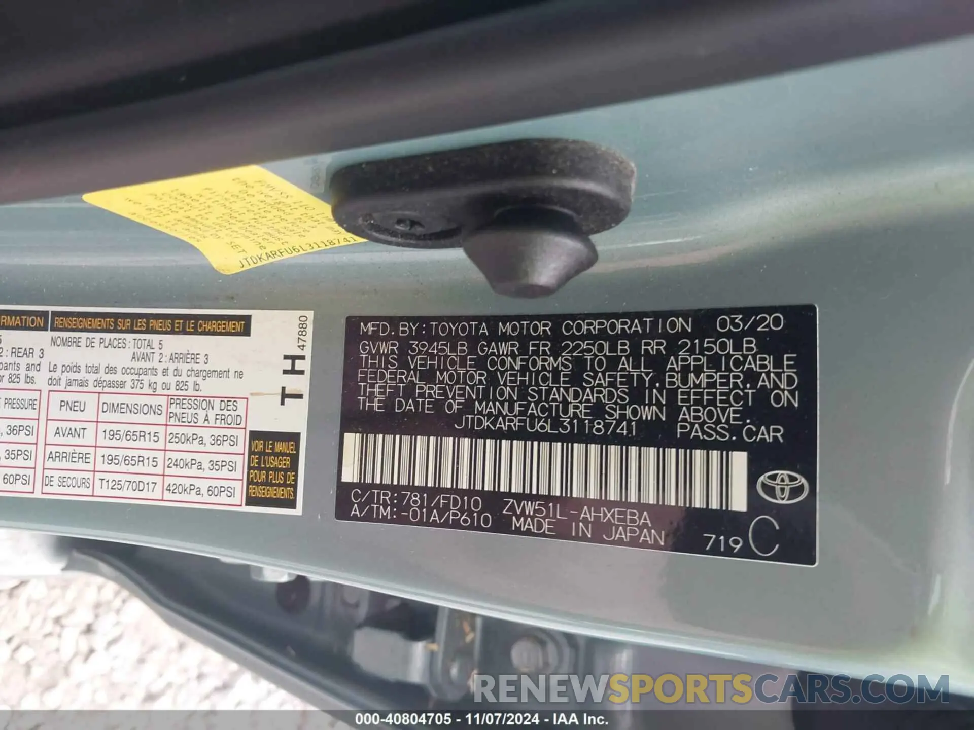9 Photograph of a damaged car JTDKARFU6L3118741 TOYOTA PRIUS 2020