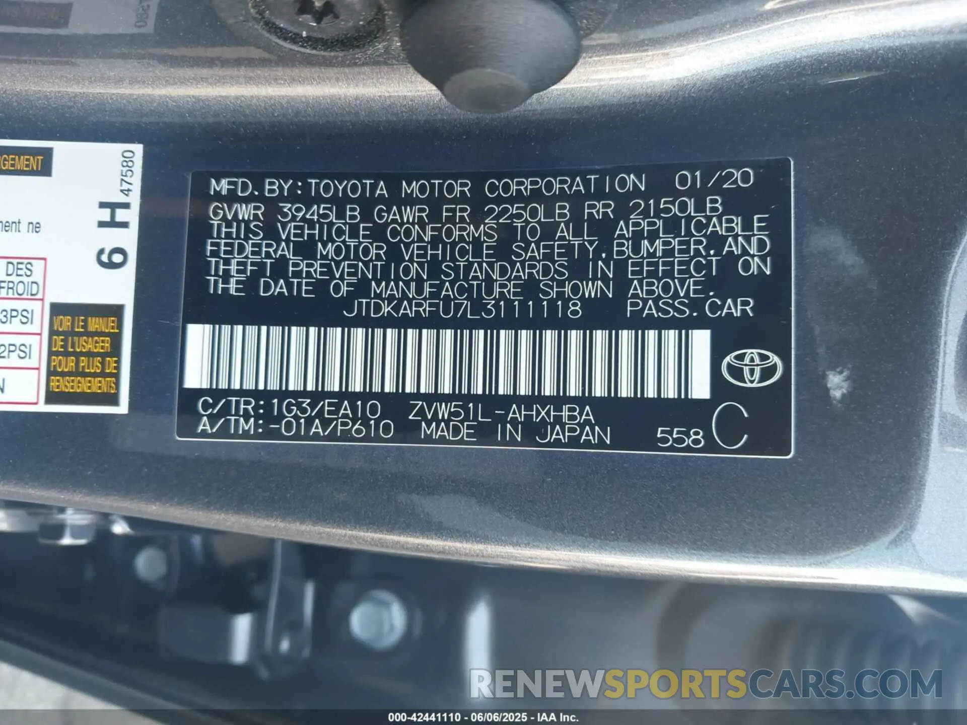 9 Photograph of a damaged car JTDKARFU7L3111118 TOYOTA PRIUS 2020