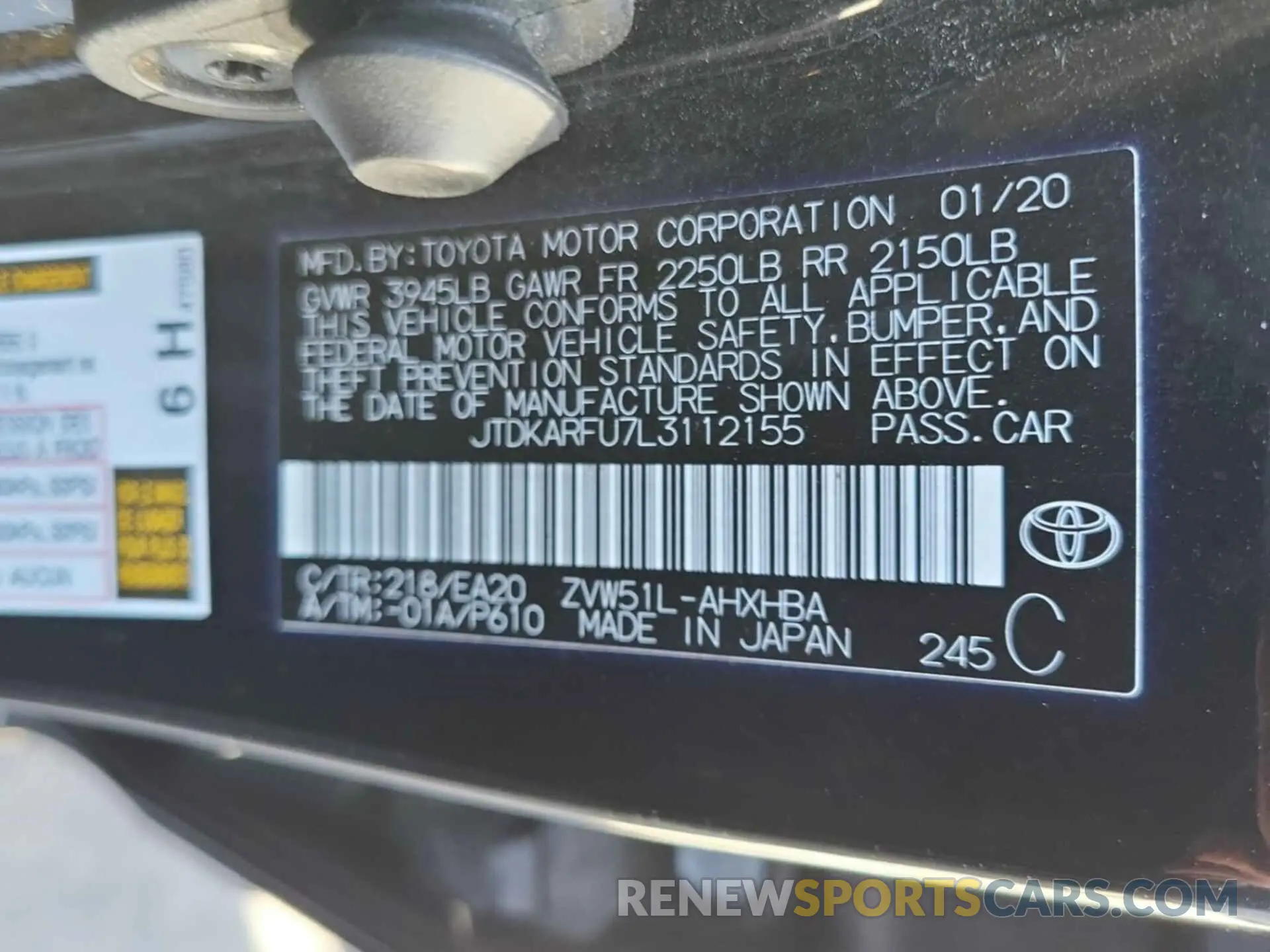 29 Photograph of a damaged car JTDKARFU7L3112155 TOYOTA PRIUS 2020