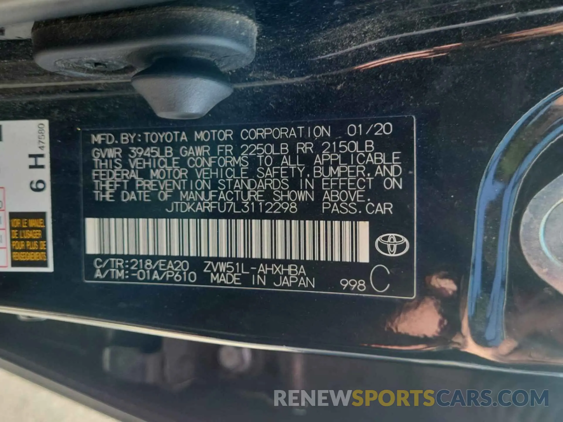 38 Photograph of a damaged car JTDKARFU7L3112298 TOYOTA PRIUS 2020