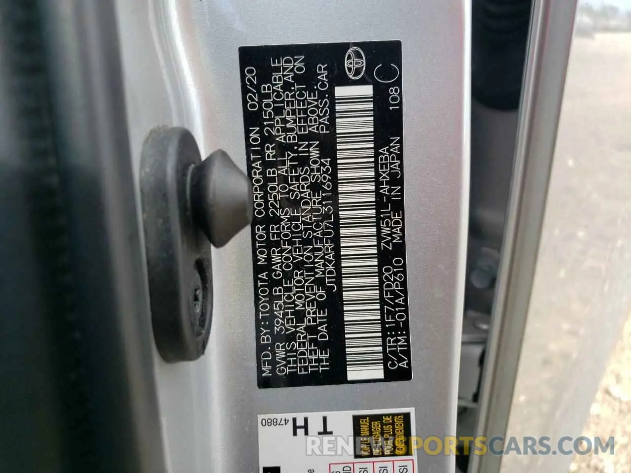 12 Photograph of a damaged car JTDKARFU7L3116934 TOYOTA PRIUS 2020