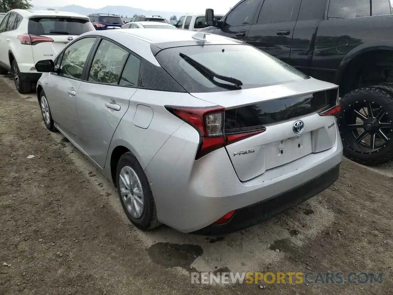 3 Photograph of a damaged car JTDKARFUXL3107208 TOYOTA PRIUS 2020