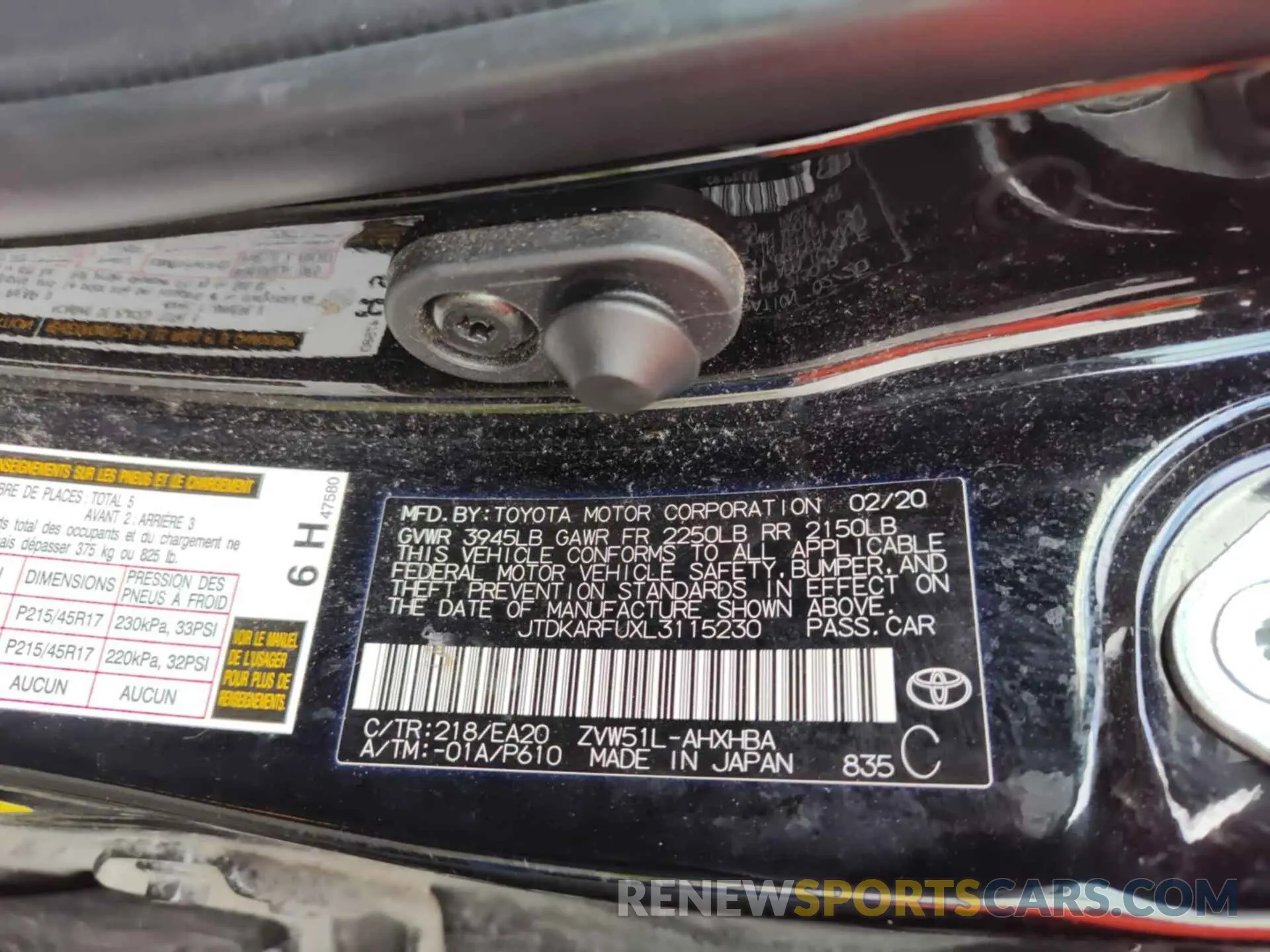38 Photograph of a damaged car JTDKARFUXL3115230 TOYOTA PRIUS 2020
