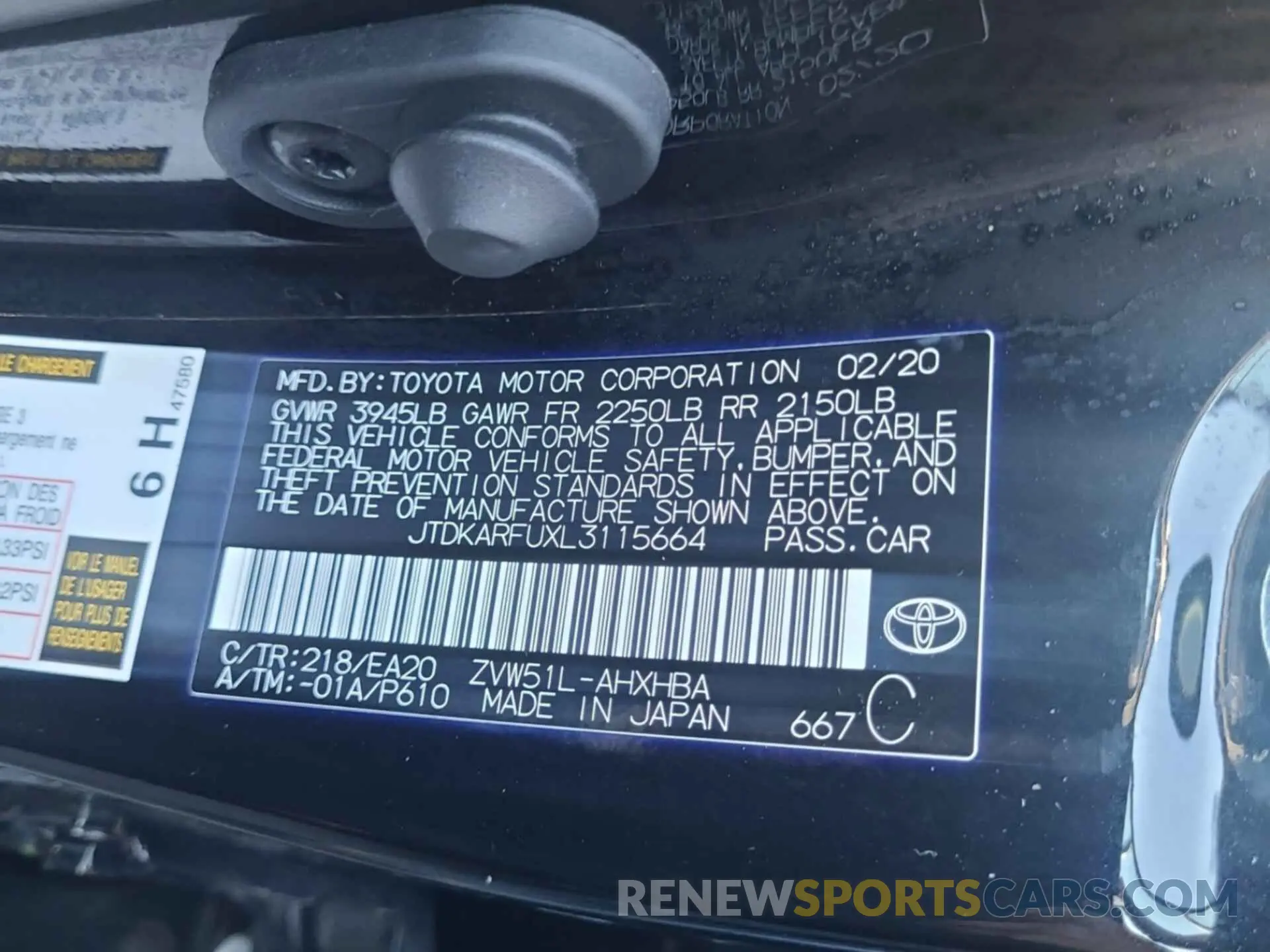 37 Photograph of a damaged car JTDKARFUXL3115664 TOYOTA PRIUS 2020
