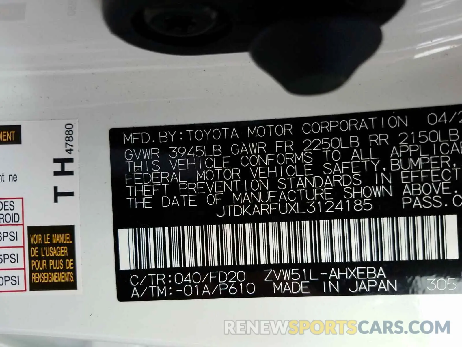 10 Photograph of a damaged car JTDKARFUXL3124185 TOYOTA PRIUS 2020