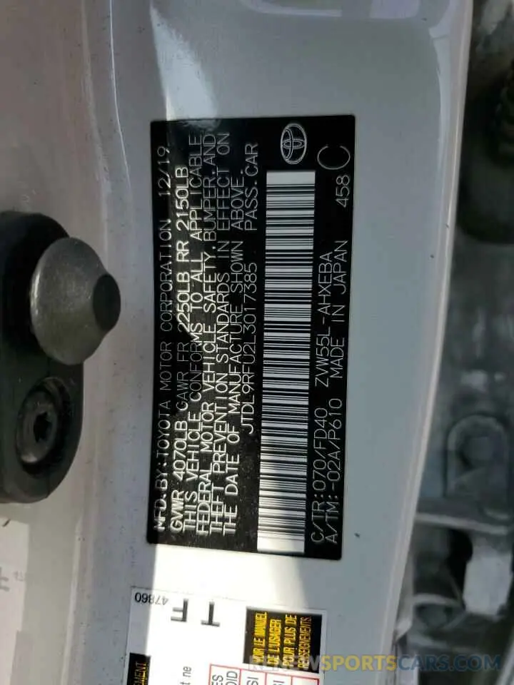 12 Photograph of a damaged car JTDL9RFU2L3017385 TOYOTA PRIUS 2020