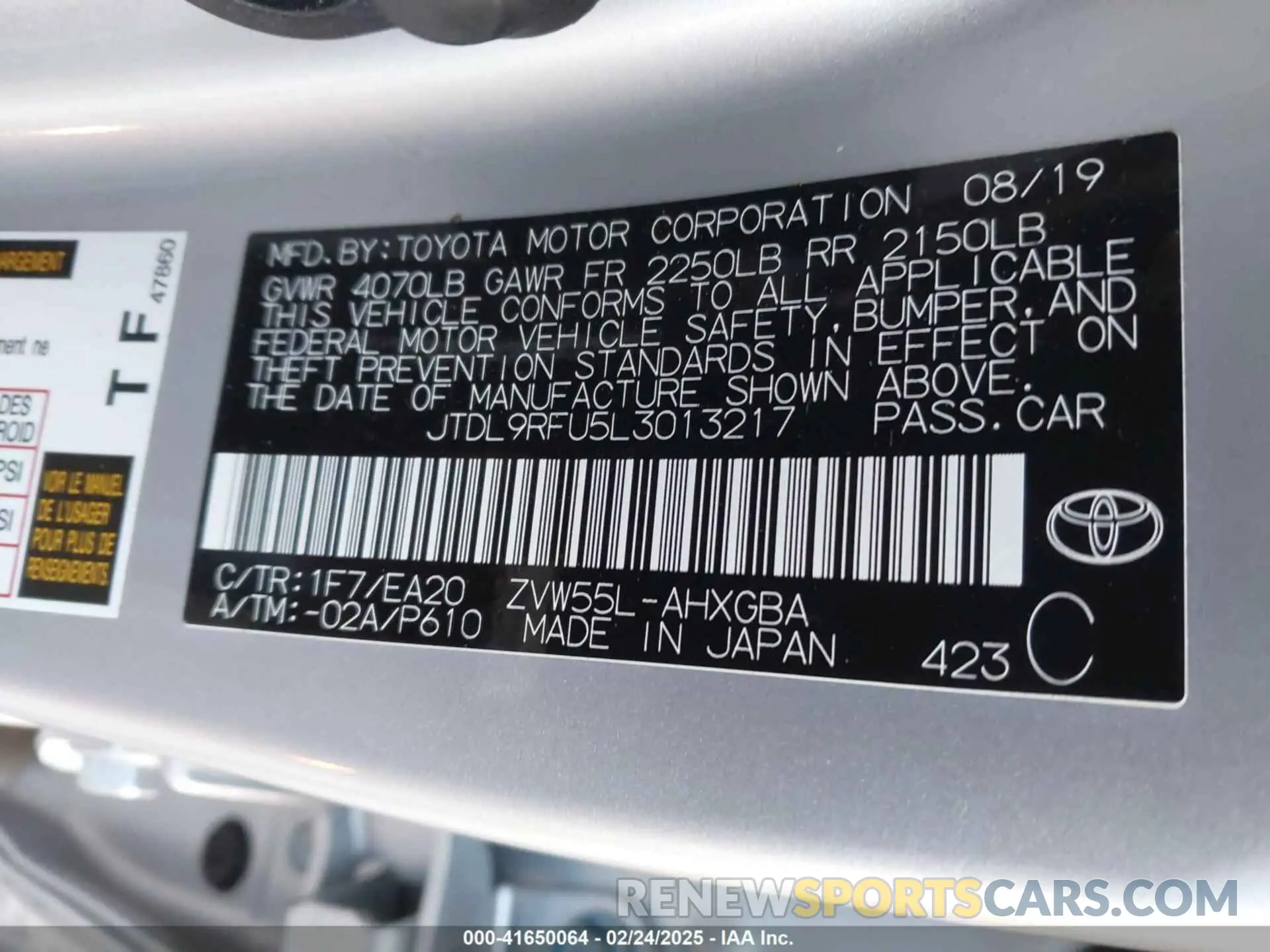 9 Photograph of a damaged car JTDL9RFU5L3013217 TOYOTA PRIUS 2020