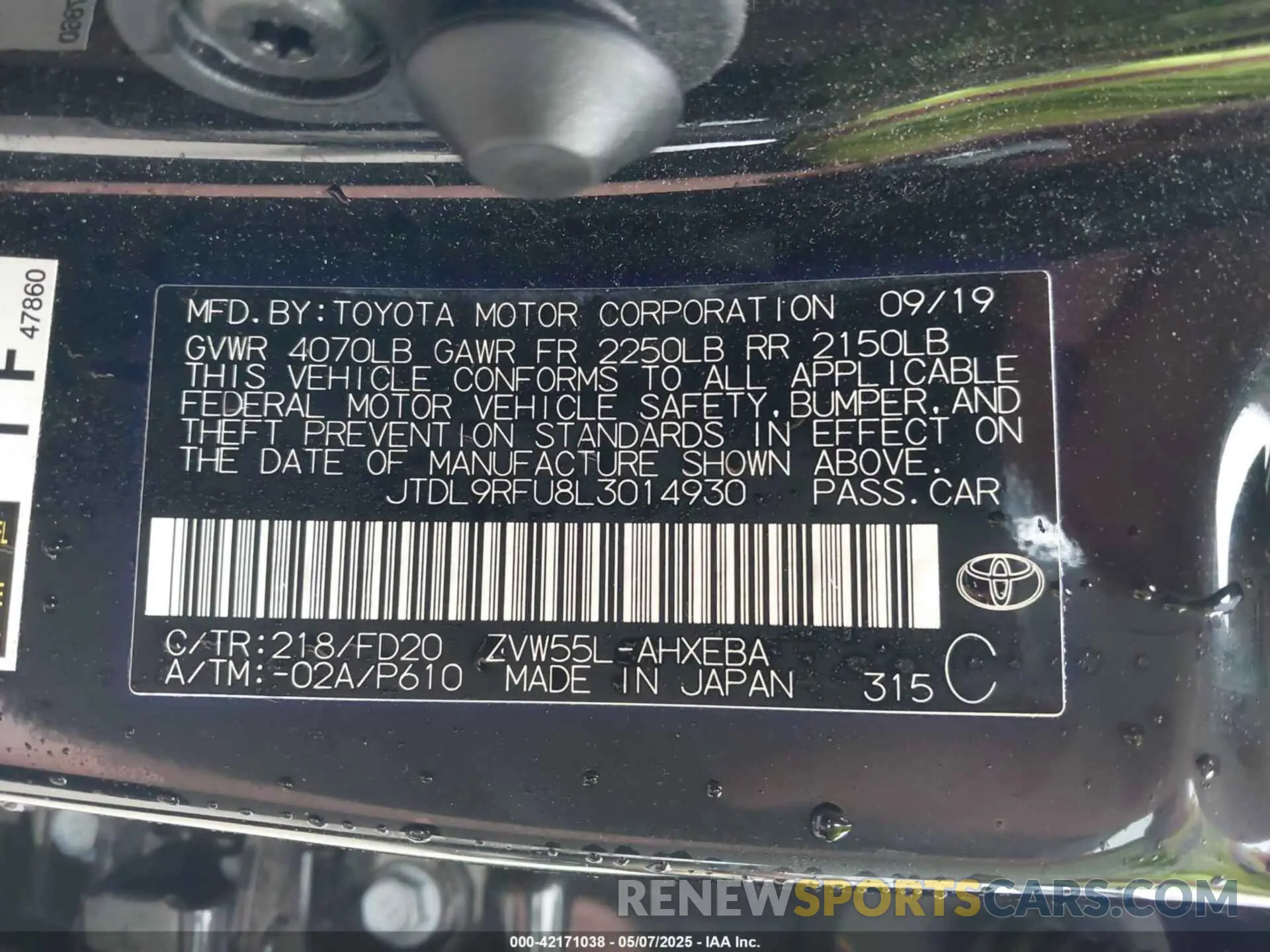 9 Photograph of a damaged car JTDL9RFU8L3014930 TOYOTA PRIUS 2020