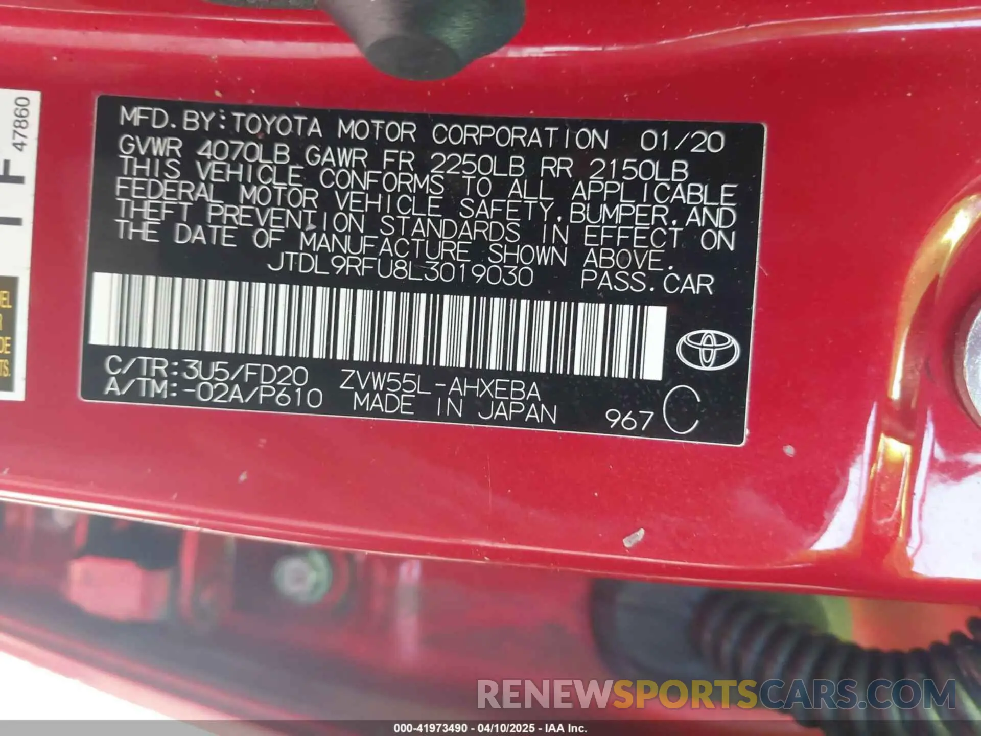 9 Photograph of a damaged car JTDL9RFU8L3019030 TOYOTA PRIUS 2020