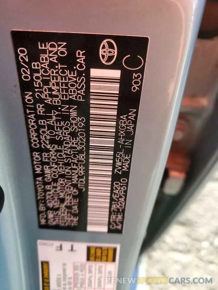 12 Photograph of a damaged car JTDL9RFU8L3020193 TOYOTA PRIUS 2020