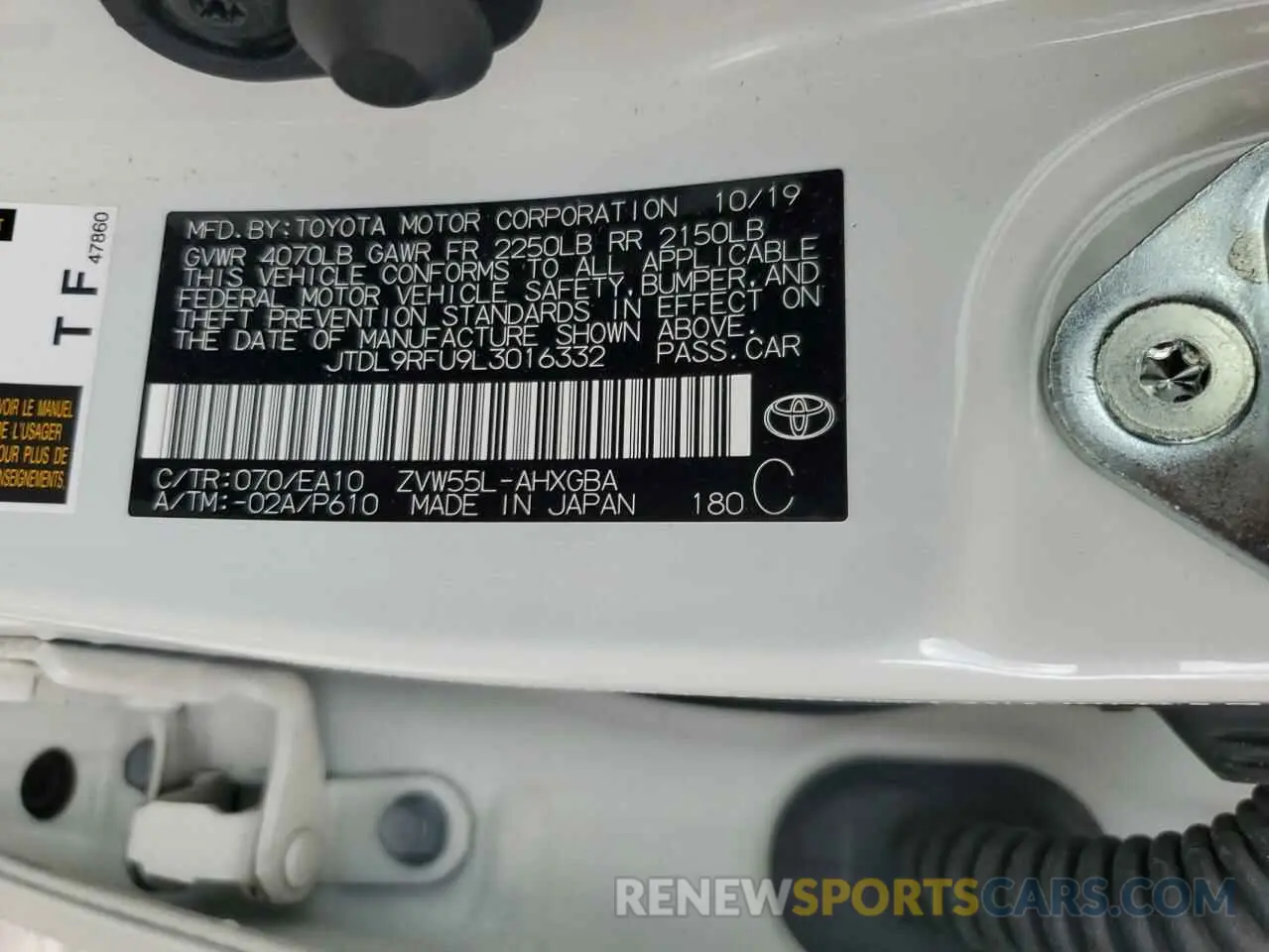 13 Photograph of a damaged car JTDL9RFU9L3016332 TOYOTA PRIUS 2020