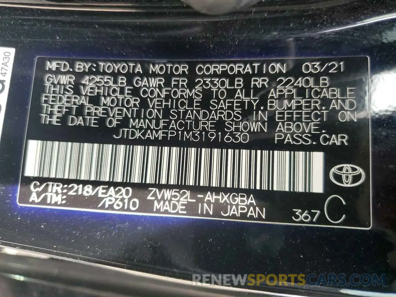 12 Photograph of a damaged car JTDKAMFP1M3191630 TOYOTA PRIUS 2021