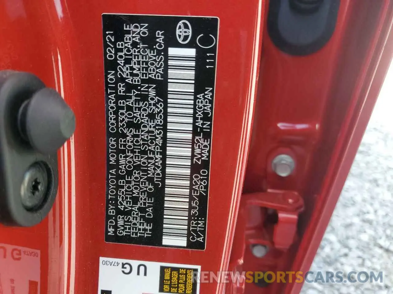 12 Photograph of a damaged car JTDKAMFP4M3185367 TOYOTA PRIUS 2021