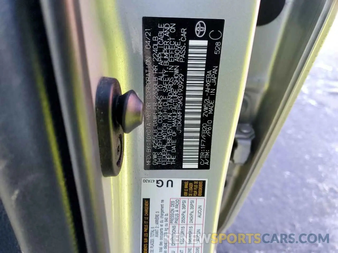 13 Photograph of a damaged car JTDKAMFP5M3193929 TOYOTA PRIUS 2021