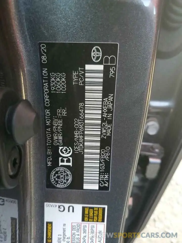 13 Photograph of a damaged car JTDKAMFP6M3166478 TOYOTA PRIUS 2021