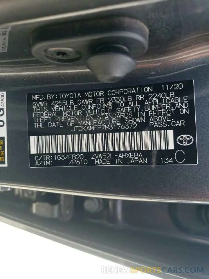 13 Photograph of a damaged car JTDKAMFP7M3176372 TOYOTA PRIUS 2021