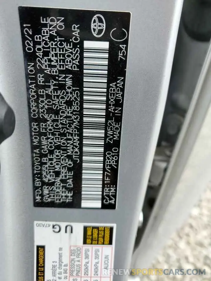 13 Photograph of a damaged car JTDKAMFP7M3185251 TOYOTA PRIUS 2021