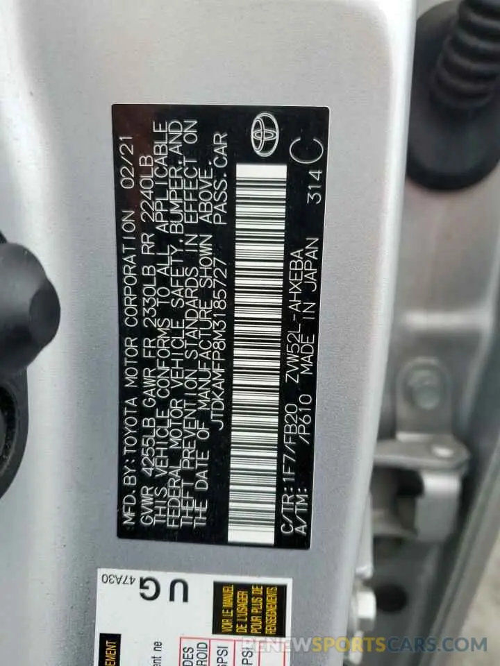12 Photograph of a damaged car JTDKAMFP8M3185727 TOYOTA PRIUS 2021