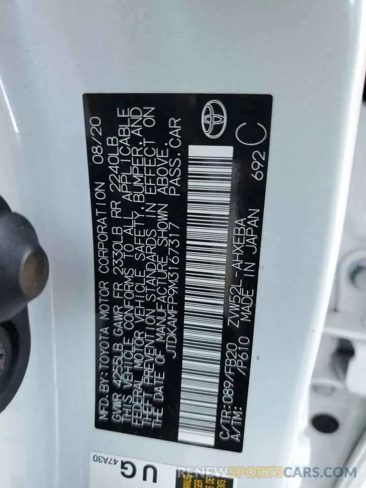 13 Photograph of a damaged car JTDKAMFP9M3167317 TOYOTA PRIUS 2021