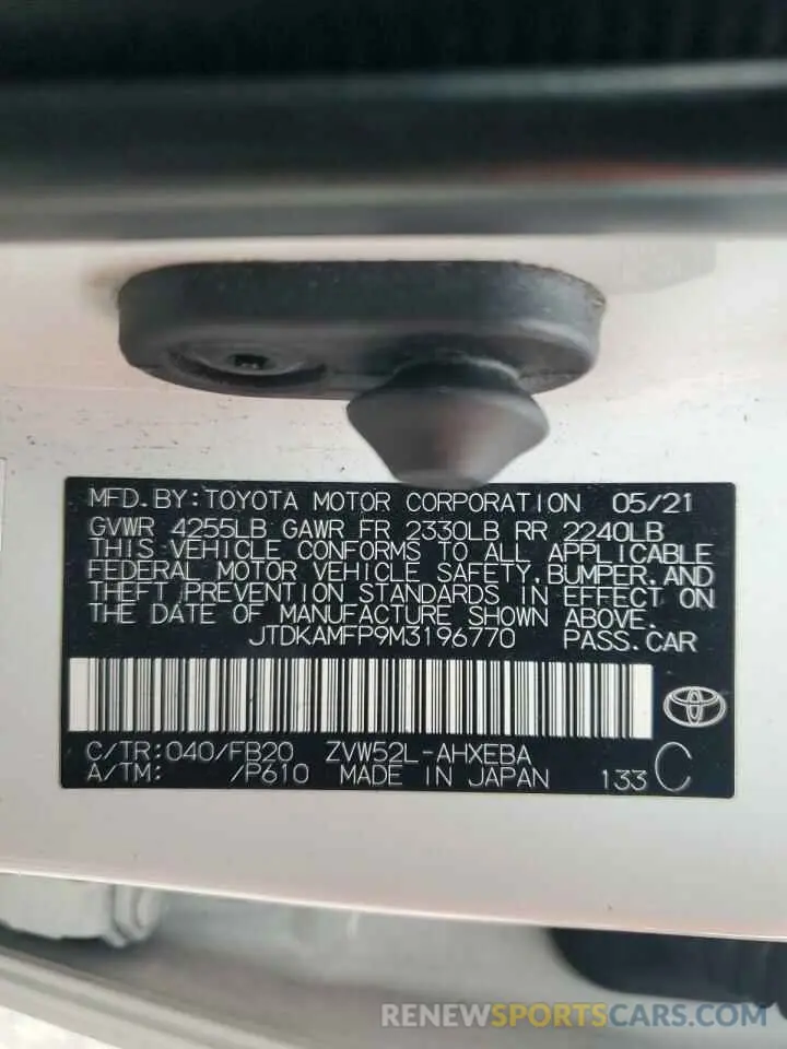 12 Photograph of a damaged car JTDKAMFP9M3196770 TOYOTA PRIUS 2021