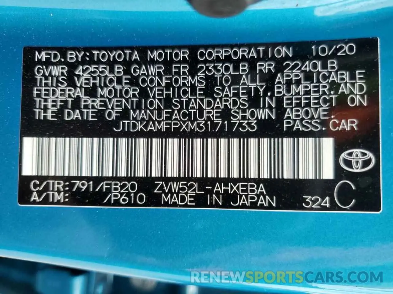 13 Photograph of a damaged car JTDKAMFPXM3171733 TOYOTA PRIUS 2021