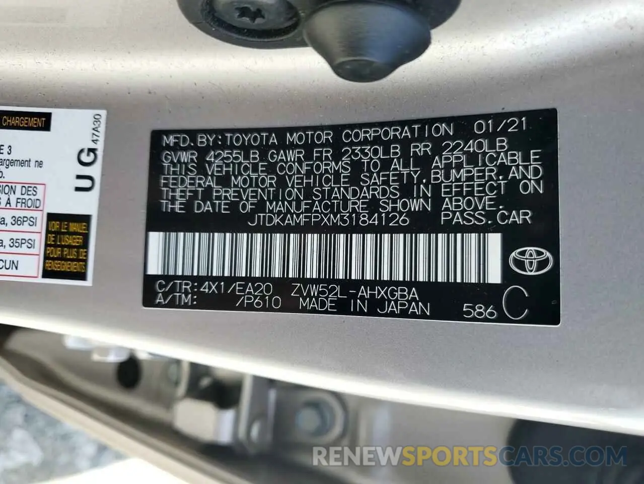 13 Photograph of a damaged car JTDKAMFPXM3184126 TOYOTA PRIUS 2021